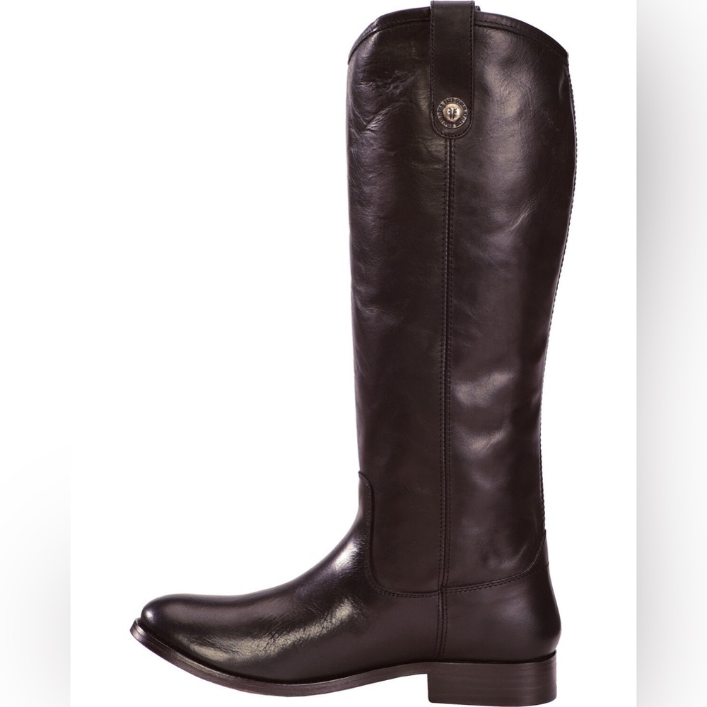Frye Melissa Button Black Riding Boots Round Toe Sleek Leather